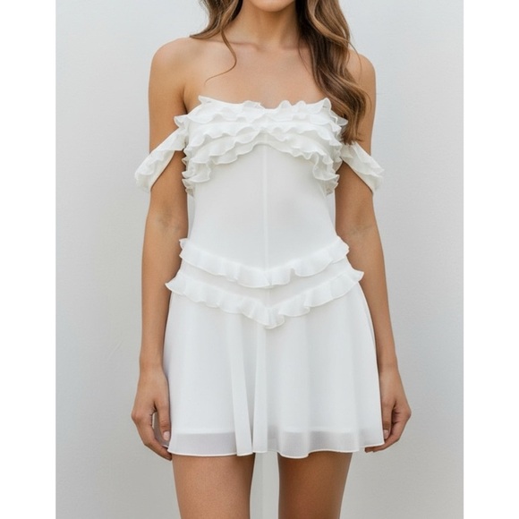MAJORELLE White Ruffle Mini Dress - Picture 1 of 12